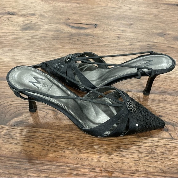 M by Marinelli 6 black satin strappy sparkly heels - Picture 4 of 12